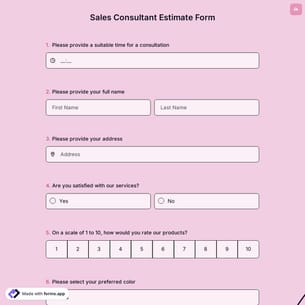 Sales Consultant Estimate Form