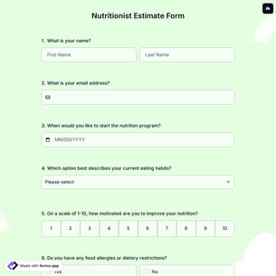 Nutritionist Estimate Form
