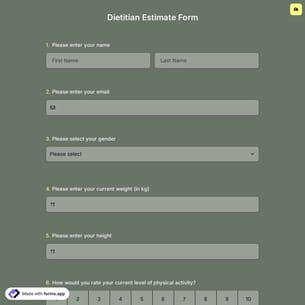 Dietitian Estimate Form