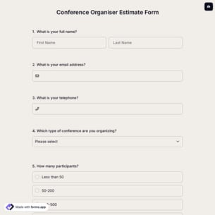 Conference Organiser Estimate Form