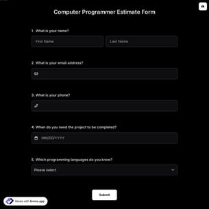 Computer Programmer Estimate Form