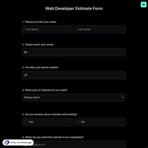 Web Developer Estimate Form