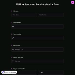 Mid-Rise Apartment Rental Application Form