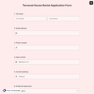 Terraced House Rental Application Form