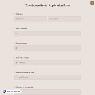 Townhouse Rental Application Form