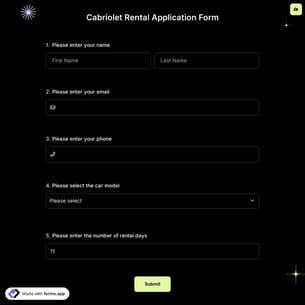 Cabriolet Rental Application Form