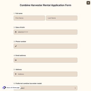 Combine Harvester Rental Application Form