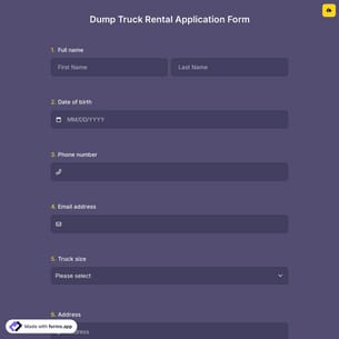 Dump Truck Rental Application Form
