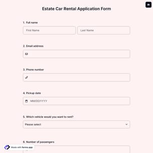 Estate Car Rental Application Form
