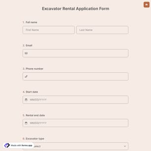 Excavator Rental Application Form