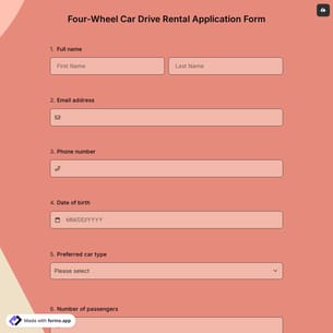 Four-Wheel Drive Car Rental Application Form