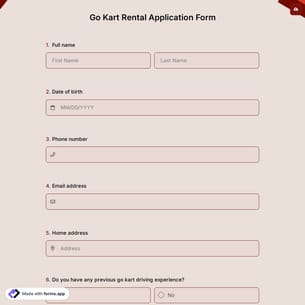 Go Kart Rental Application Form