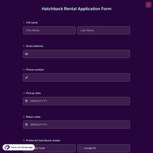 Hatchback Rental Application Form