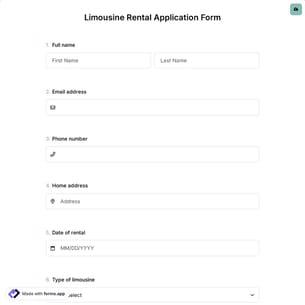 Limousine Rental Application Form