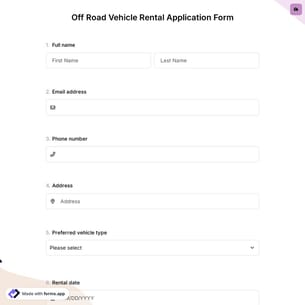 Off-Road Vehicle Rental Application Form