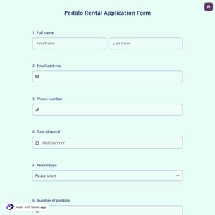 Pedalo Rental Application Form