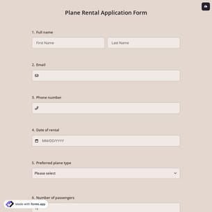 Plane Rental Application Form