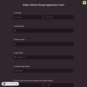 Roller Vehicle Rental Application Form
