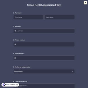 Sedan Rental Application Form