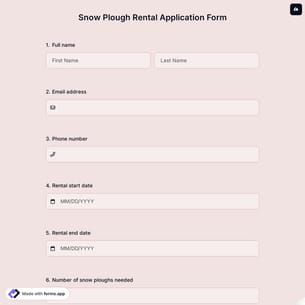 Snow Plough Rental Application Form