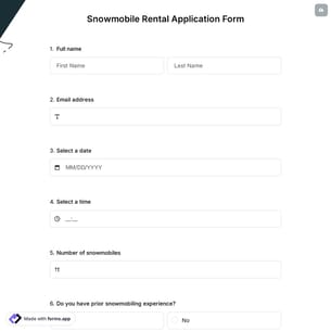 Snowmobile Rental Application Form