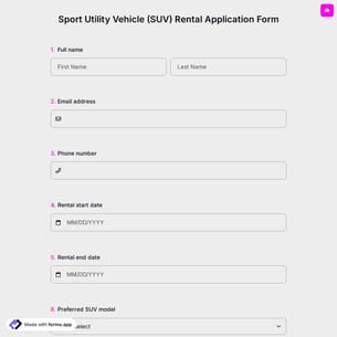 Sport Utility Vehicle (SUV) Rental Application Form