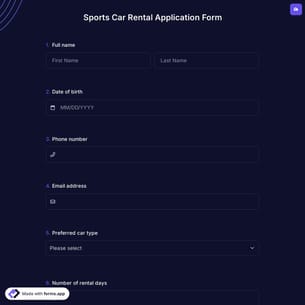 Sports Car Rental Application Form