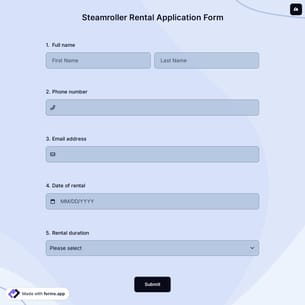 Steamroller Rental Application Form