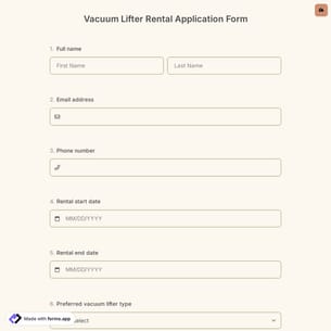 Vacuum Lifter Rental Application Form