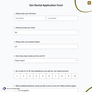 Van Rental Application Form