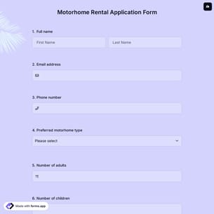 Motorhome Rental Application Form