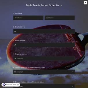Table Tennis Racket Order Form