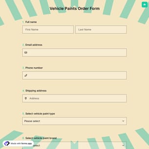 Vehicle Paints Order Form