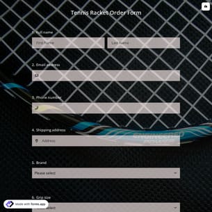 Tennis Racket Order Form