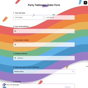 Party Tableware Order Form