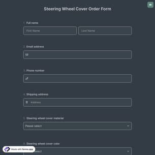 Steering Wheel Cover Order Form