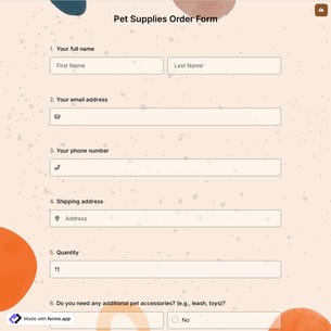 Pet Supplies Order Form