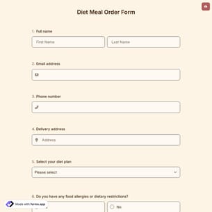 Diet Meal Order Form