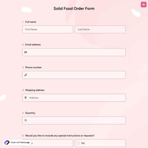 Solid Food Order Form