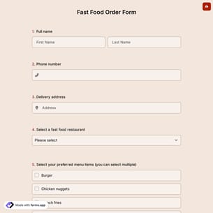 Fast Food Order Form