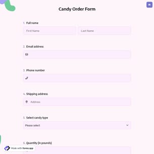 Online Candy Order Form