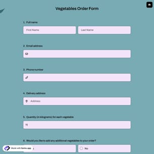 Vegetables Order Form