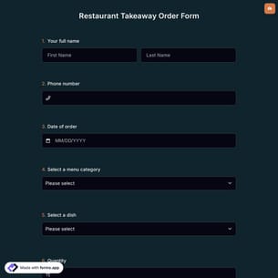 Restaurant Takeaway Order Form