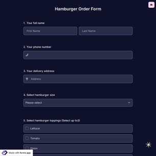 Hamburger Order Form