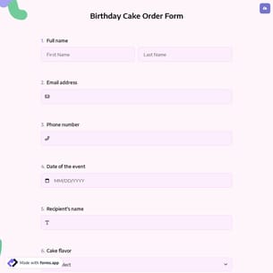 Birthday Cake Order Form