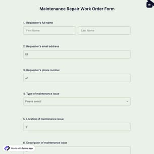 Maintenance Repair Work Order Form