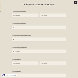 Subcontractor Work Order Form