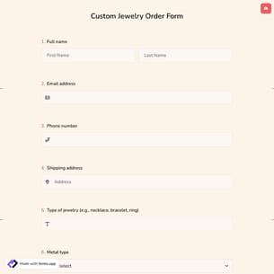 Custom Jewelry Order Form