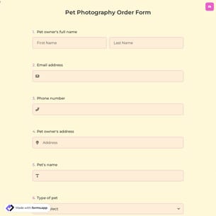 Pet Photography Order Form