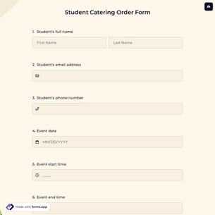 Student Catering Order Form
